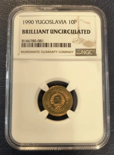 1990 YUGOSLAVIA 10P Coin - Brilliant Uncirculated NGC Graded