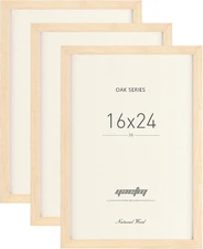 Oak Wood 16X24 Frame Set of 3, Wide Molding, Natural Solid Wood Picture Frame 16