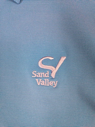 STRAIGHT DOWN x SAND VALLEY Sz Large Men Performance Polo Shirt Blue Pink Stripe - Picture 5 of 18