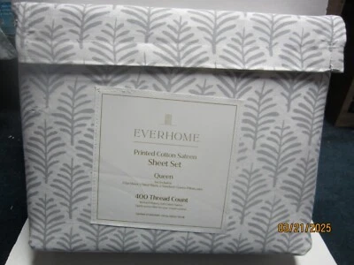 Everhome Printed Cotton Sateen Leaf Sheet Set Size Queen 400 Thread Count