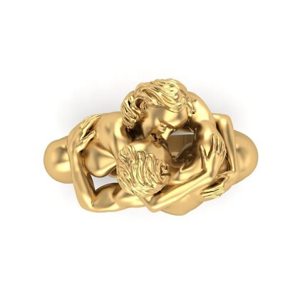kiss and hug ring, lover's jewelry, kiss couple ring, romantic Jewelry .