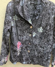 Citron Santa Monica Embroidered Button Top Petite Large PL blouse Bamboo/Nylon