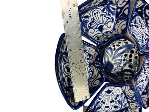 Mexican Folk Art Cobalt Blue Appetizer Platter 7 Pcs Appetizer Tray Lead Free - Picture 7 of 14