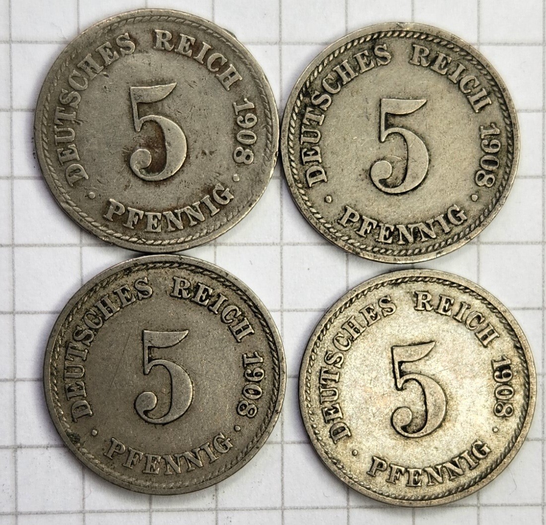 Deutschland Deutsches Reich 1871-1922 Lot Münzen 5 Phennig 1908 Briefe ADFG