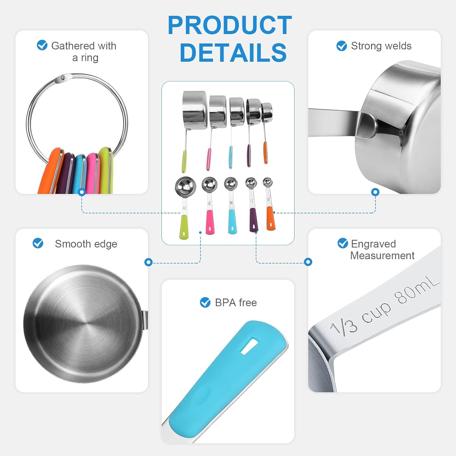 Measuring Cups and Spoons Set Stainless Steel 11 Piece for Cooking and Baking...