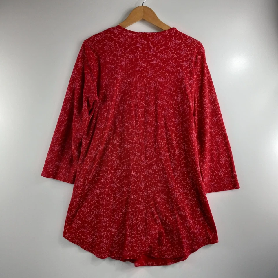 Vintage Chaps Thermal Sleepshirt Women's Size Large Red Cream Floral Pullover - Image 2 of 4