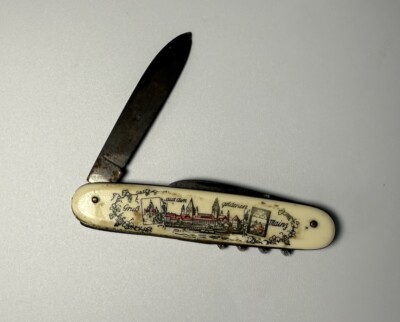 Vintage German Souvenir Pocket Knife Mainz Gruß aus dem goldenen Mainz Mutitool