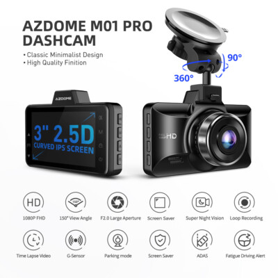 AZDOME 3''IPS 1080P Dual Dash Cam ADAS vorne und hinten Parkmodus 64 TF-Karte170°