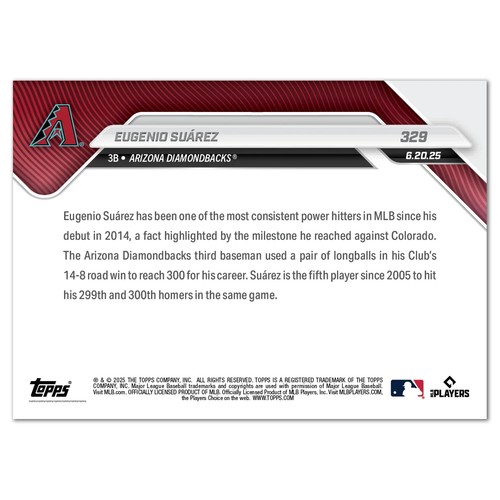 2025 MLB Topps NOW 329 EUGENIO SUAREZ 300TH HR GAME ARIZONA DIAMONDBACKS PRESALE - Picture 2 of 2