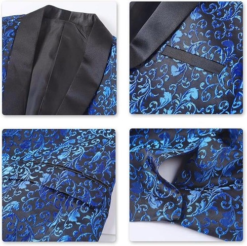 Cloudstyle Floral Jacquard Paisley Dress Suit Tux Blazer Sports Coat - Blue - M - Picture 5 of 5