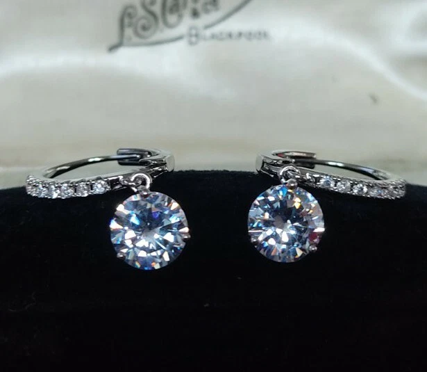 Vintage Art Deco Inspired Crystal Hoop Drop Dangle Silver 925 Earrings - Image 4 of 4
