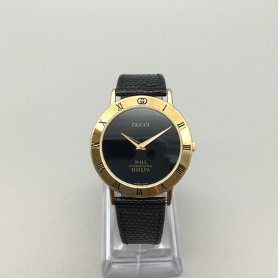 Vintage Gucci 3000 M Mens Watch 33mm Gold Tone NHL Swiss Leather