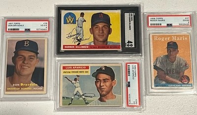 4 Card Graded 1950s Rookie Card (RC) Lot - Maris, Killebrew, Drysdale & Aparicio