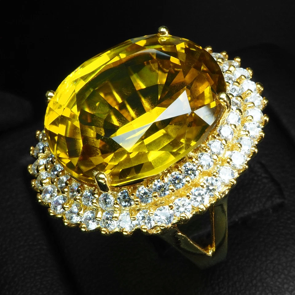 Exquisitos anillos de oro de 24 quilates de plata de ley 925 de 29,60 quilates de turmalina amarilla dorada Foto 4 de 4