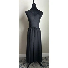Vintage Women's Black High Waist Satin Trim Layered Chiffon Maxi Skirt Size L