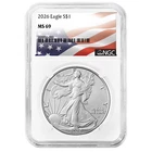 2026 $1 1-oz American Silver Eagle NGC MS69 Flag Label