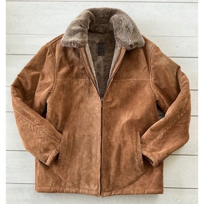 RC Comstock Expedition Mens Tan Suede Faux Fur Lined Leather Bomber Jacket L