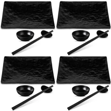 16 Pcs Sushi Plate Set for Four, 4 Japanese Style Sushi Plates 4 Soy Sauce Bo...