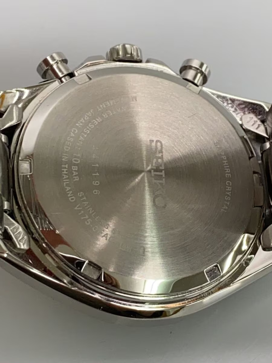 Seiko Chronograph V175-0FA0 Date Stainless Steel Blk Slv 10Bar