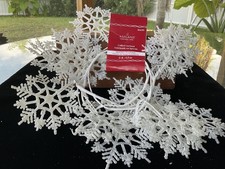 NWT Ashland Christmas Floral Accent Coiled Garland 5ft White Glitter Snowflake  