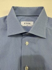 Men  s Eton Slim Cotton Long Sleeve Button Up Blue Dress Shirt Size 39/-15.5