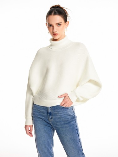 Oversized Turtleneck Sweater. Cider Brand. White. Trendy