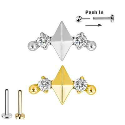 Titan Kleiner Bogen mit Raute Steck Labret Ohr Helix Piercing Push in Pin Gold - Bild 1 von 4