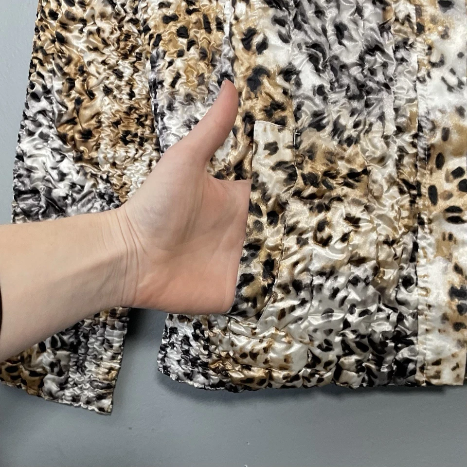 Ruby Rd Leopard Print Jacket Size Small Textured Crinkle Satin Artsy Mob Wife - Image 4 of 4