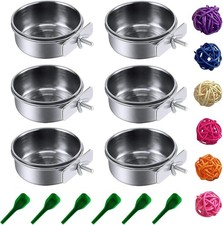 6 Pieces Stainless Steel Bird Feeding Dish Cups,Parrot Feeder Parakeet Food