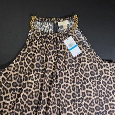 Michael Michael Kors Leopard Print Halter Dress Gold Chain XL QT381D5AQX NWT