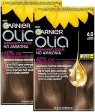 2 X Garnier DOUBLE Olia Permanent Hair Dye,Full Grey Coverage 6.0 Light Brown