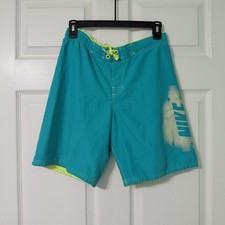 Nike Boys Youth Swim Shorts Logo Print Green Medium Elastic Waist
