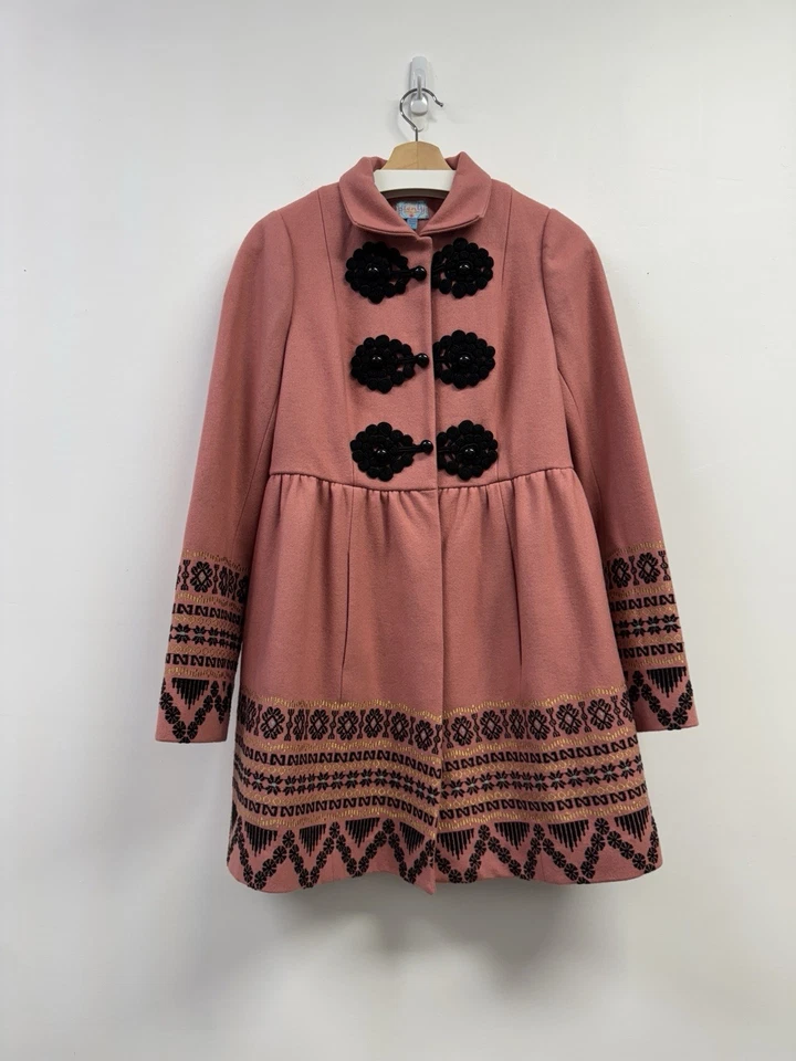 Abrigo Plenty by Tracy Reese Elimovna Talla 8 Rosa Lana Bordado Foto 2 de 4