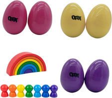 Colorful Plastic Egg Shakers 6 PCS and Rainbow Stacking Toy, Hand Percussion Mus