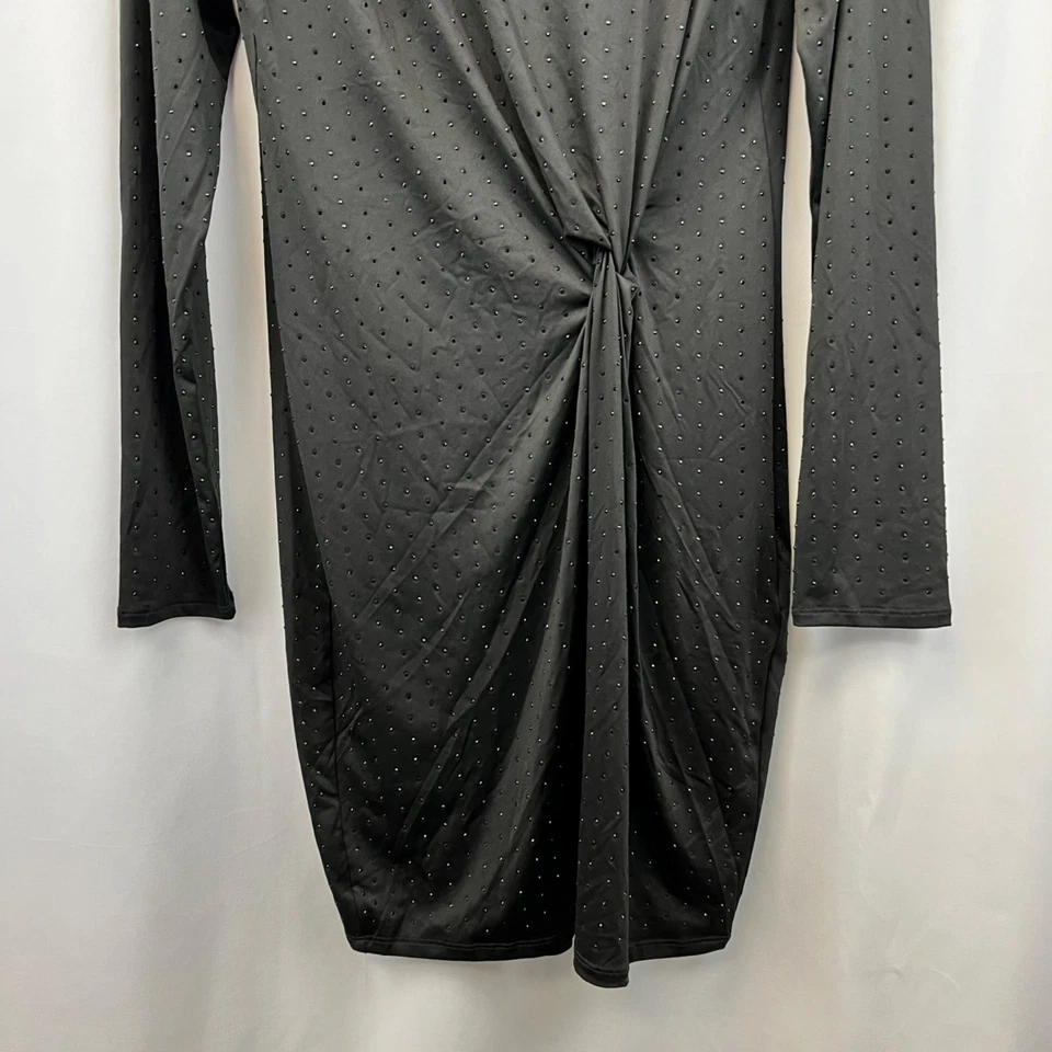 Vestido Vaina H&M Punteado Negro Estrás Acanalado Negro Talla M Nuevas Almohadillas para los Hombros Foto 4 de 4