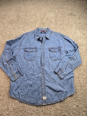 Levi's Signature Denim Shirt Mens 2XL Blue Pearl Snap Long Sleeve Western Casual