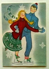 Couple ice skating skaters Jody Austin vintage Christmas greeting card #A44
