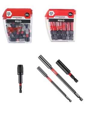Milwaukee Shockwave PZ2 Bits 25mm/50mm + magnetische Bithalter Set 60-305mm - 6-teilig