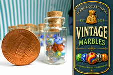 Micro Pewee Marbles in Glass Jar Lot 2.3mm Tiny Handmade Mint 30 Marble Lot