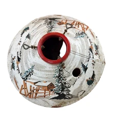 VTG Christmas Tree Stand Nostalgic Snow Sleigh Snowman Winter Metal USA