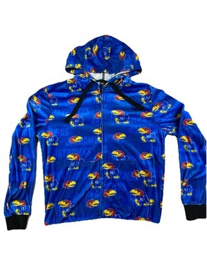 TOP DRAWER Men's Small Full Zip KU Basketball Velour Blue Red Hoodie EUC