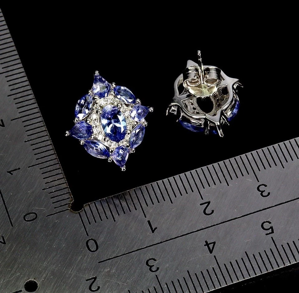 Juego de joyas de tanzanita hechas a mano en plata de ley 925 chapado en oro blanco de 14 k Foto 4 de 4