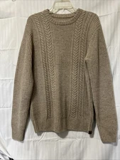 The Normal Brand Sweater Mens Med Beige Cable Knit Wool Chunky Crew Neck EUC