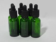 1oz Green  Glass Bottle with  Glass  Dropper 1 Ml Markings Qty Of 12 Child Proof