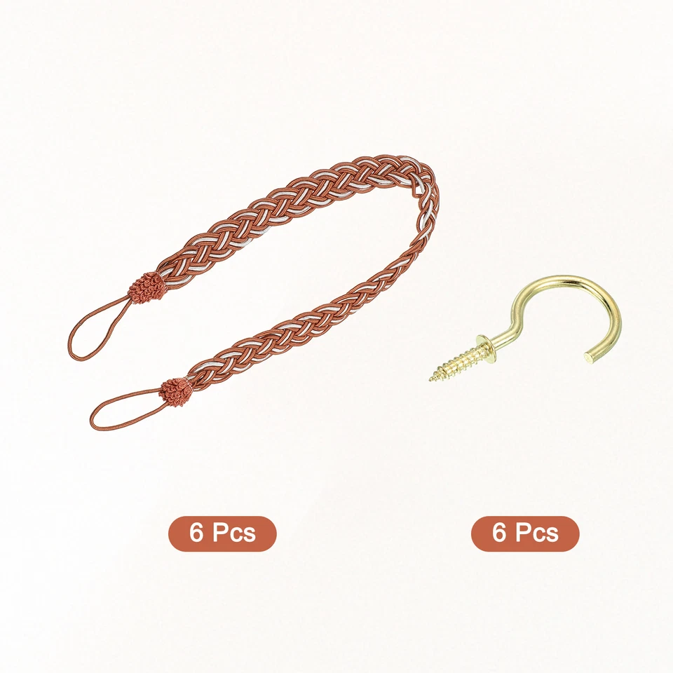 6 Piezas 58cm/23" Corbatas Cortinas Trenzadas Soporte de Retención para Cortinas, Rojo Marrón Foto 3 de 4