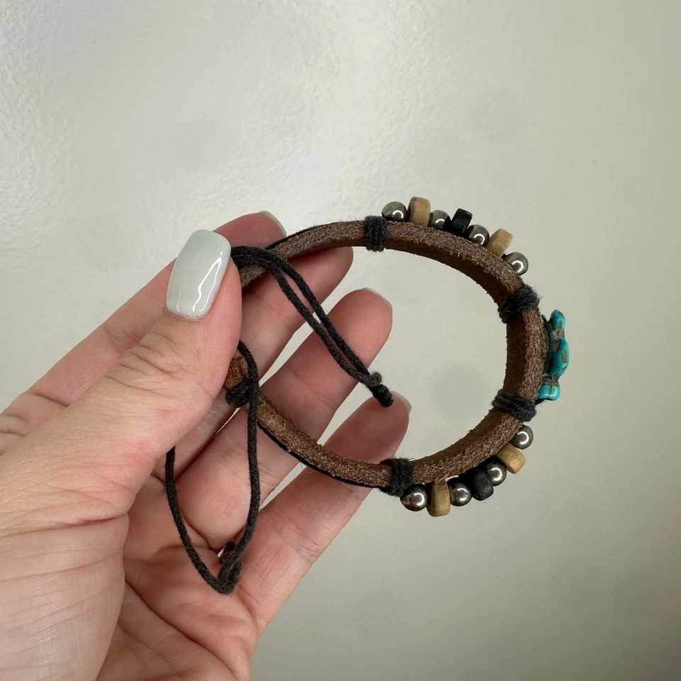 Pulsera de Cuero Turquesa Tortuga Cuentas Boho Hippie Cordón Ajustable Foto 4 de 4