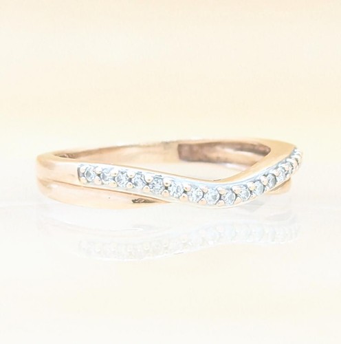 14K Solid Rose Gold 1.7g Diamond Wave Pattern Stackable Band Ring Size-5 - Picture 3 of 9