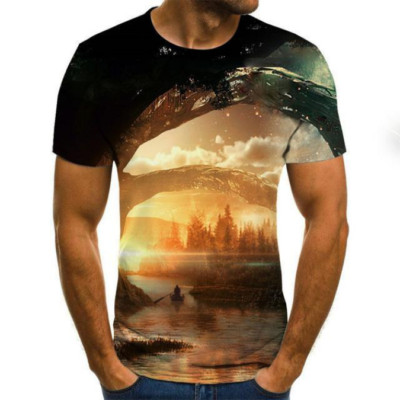 Herren T-shirt 3D Druck River Natur See spirituell Sommer Muskel Fitness Kurzarm