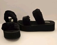 Womens Faux Fur Black Platform Slide Slippers Sandals US Size 10 Fuzzy Slide