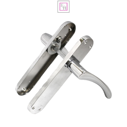 Polished Chrome Twist Door Handle Set,Interior Latch Lever on Long Back Plate - Picture 7 of 16